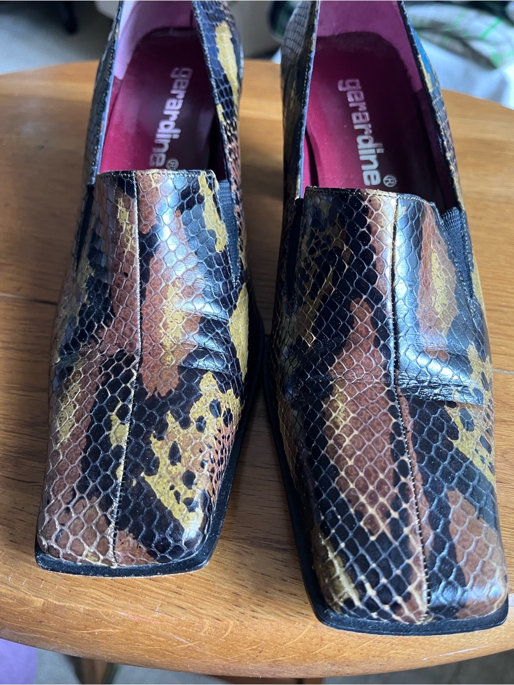 Gerardine Women's Snake-Print Slip-On Heels in Brown and Black- Size 36 1/2Eu -6